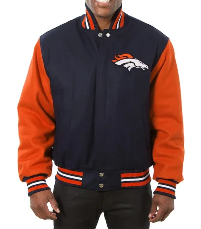 Denver Broncos Blue and Orange Varsity Orange Wool Jacket