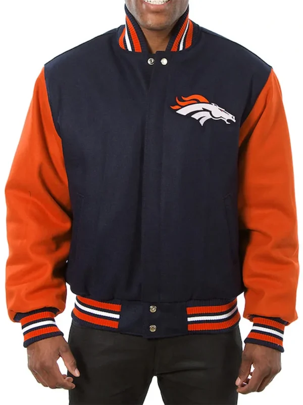 Denver Broncos Blue and Orange Varsity Orange Wool Jacket