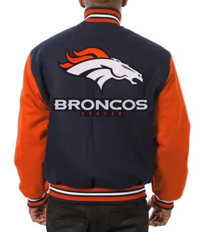 Denver Broncos Blue and Orange Varsity Orange Wool Jacket