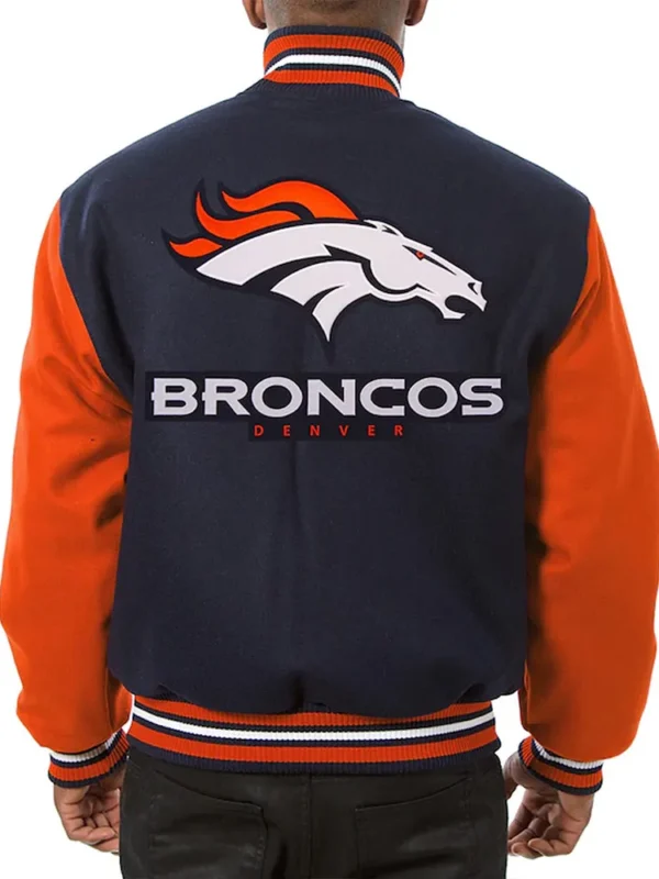 Denver Broncos Blue and Orange Varsity Orange Wool Jacket