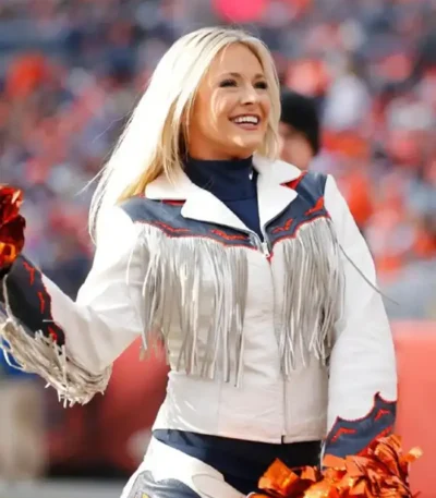 Denver Broncos Cheerleaders White Fringe Jacket