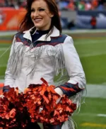 Denver Broncos Cheerleaders White Fringe Jacket