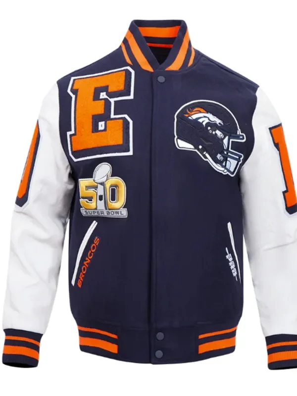 Denver Broncos Mashup Rib Varsity Wool-Leather Jacket