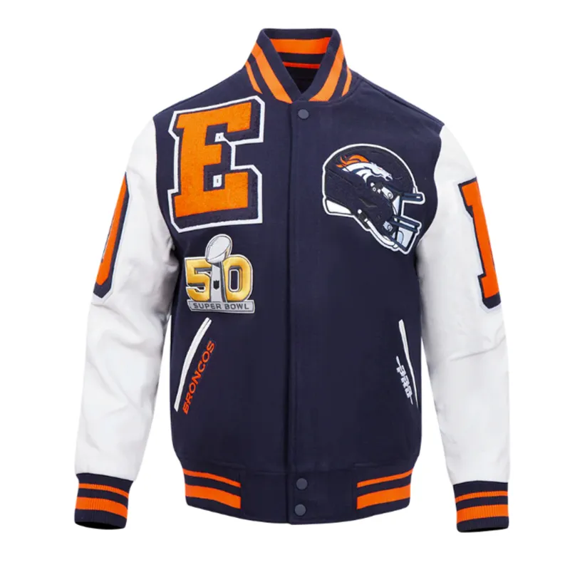 Denver Broncos Mashup Rib Varsity Wool-Leather Jacket Denver Broncos Mashup Rib Varsity Wool-Leather Jacket