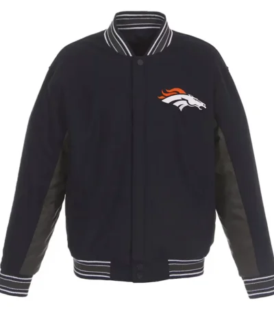 Denver Broncos Navy and Gray Wool Varsity Jacket