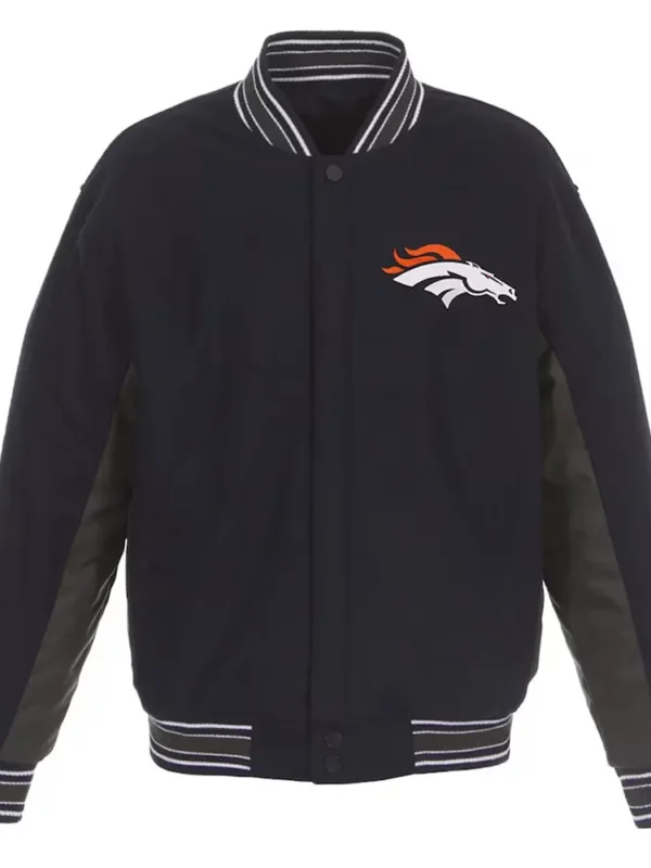Denver Broncos Navy and Gray Wool Varsity Jacket