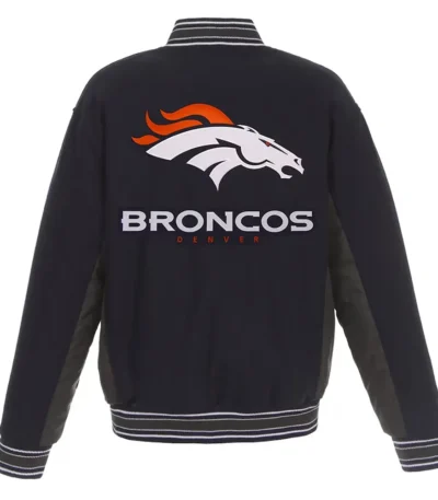 Denver Broncos Navy and Gray Wool Varsity Jacket