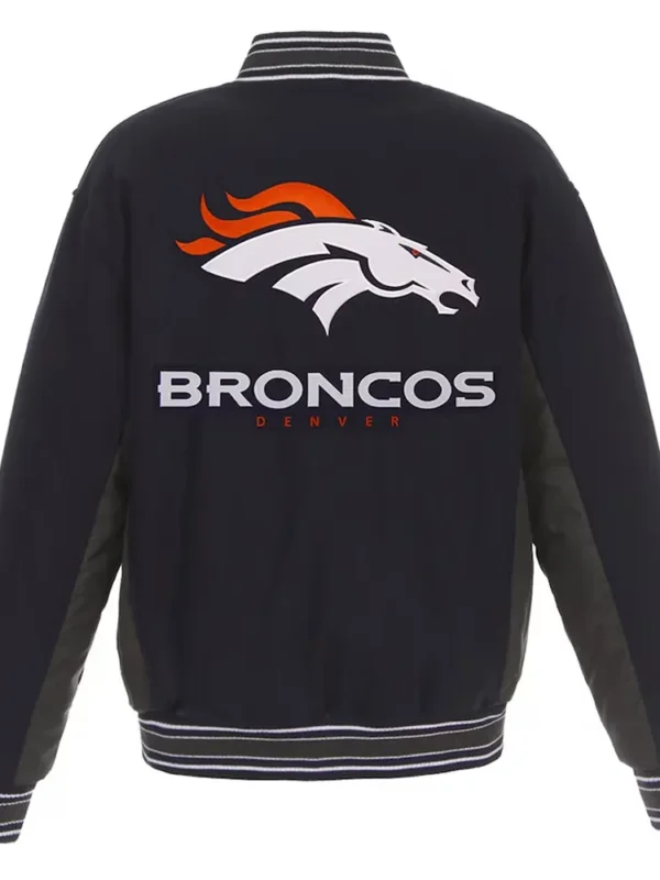Denver Broncos Navy and Gray Wool Varsity Jacket