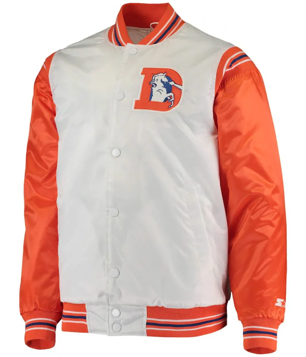Denver Broncos Starter White and Orange Satin Jacket Denver Broncos Starter White and Orange Satin Jacket