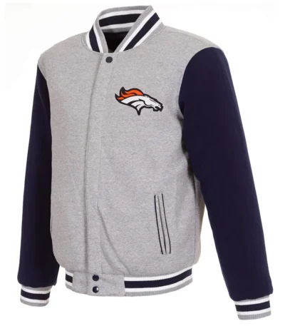Denver Broncos Varsity Gray and Navy Blue Jacket