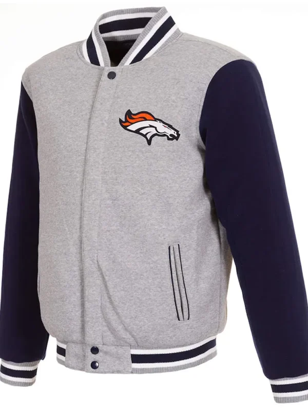 Denver Broncos Varsity Gray and Navy Blue Jacket