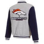 Denver Broncos Varsity Gray and Navy Blue Jacket