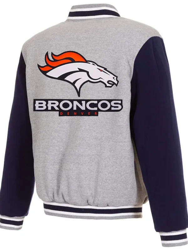 Denver Broncos Varsity Gray and Navy Blue Jacket
