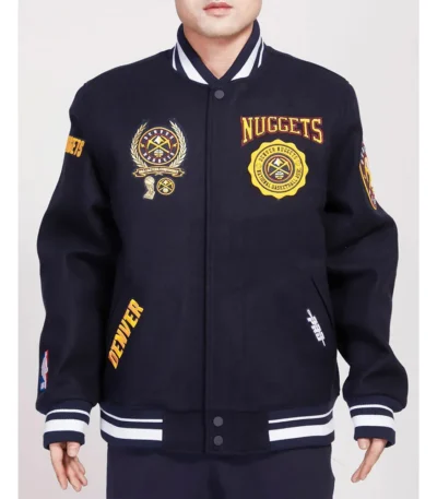 Denver Nuggets Crest Emblem Navy Varsity Wool Jacket