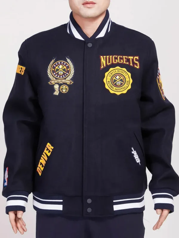 Denver Nuggets Crest Emblem Navy Varsity Wool Jacket