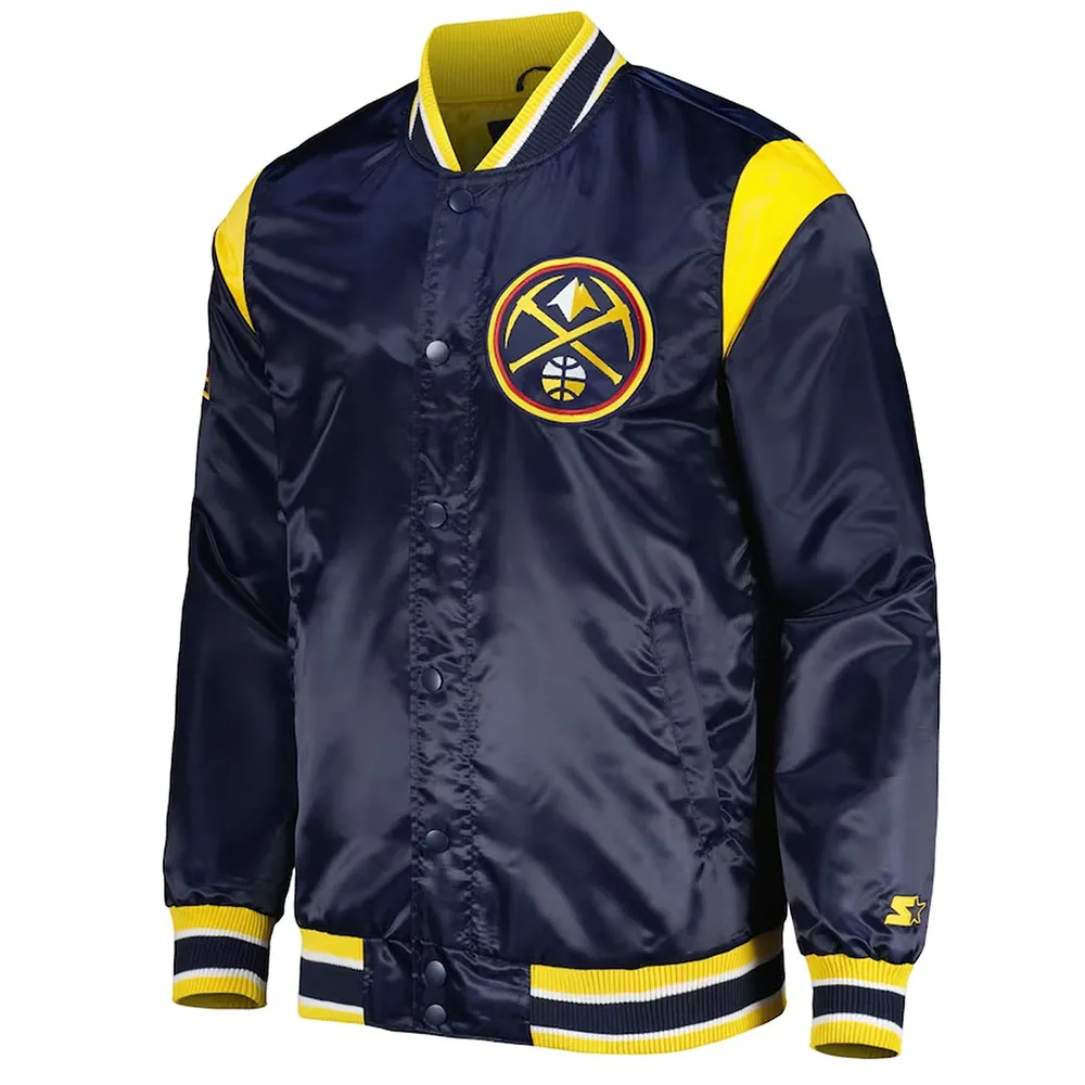 Denver Nuggets Force Play Navy Varsity Satin Jacket Denver Nuggets Force Play Navy Varsity Satin Jacket