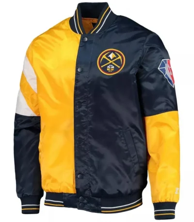 Denver Nuggets Full-Snap Color Block Satin Yellow and Navy Blue Jacket
