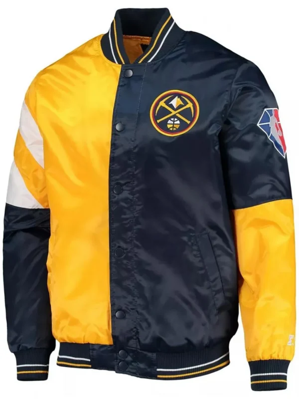 Denver Nuggets Full-Snap Color Block Satin Yellow and Navy Blue Jacket