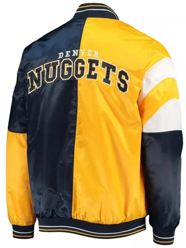 Denver Nuggets Full-Snap Color Block Satin Yellow and Navy Blue Jacket