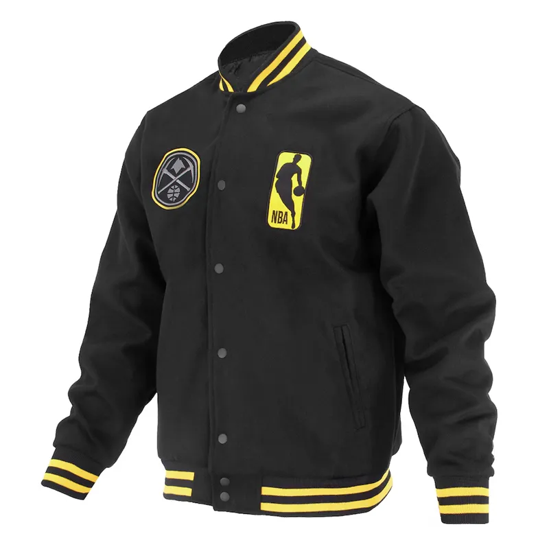 Denver Nuggets Logoman Shadow Black Varsity Jacket Denver Nuggets Logoman Shadow Black Varsity Jacket