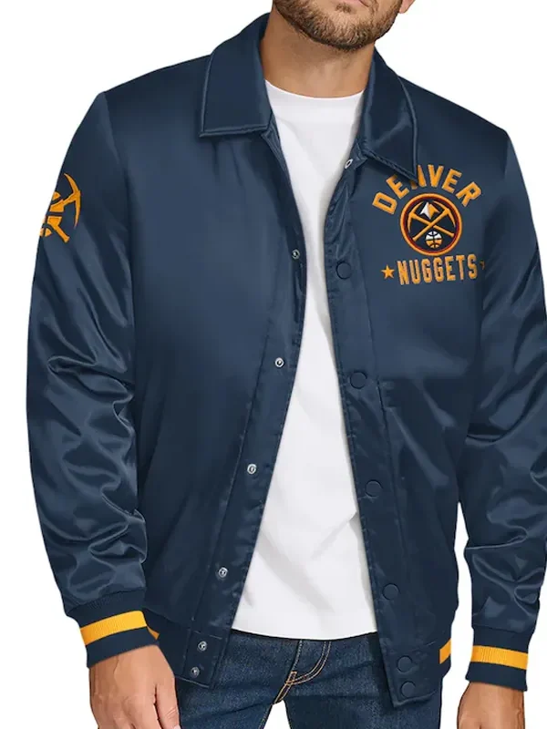 Denver Nuggets Stitch Applique Navy Satin Jacket