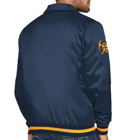 Denver Nuggets Stitch Applique Navy Satin Jacket