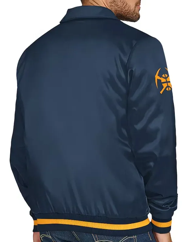 Denver Nuggets Stitch Applique Navy Satin Jacket