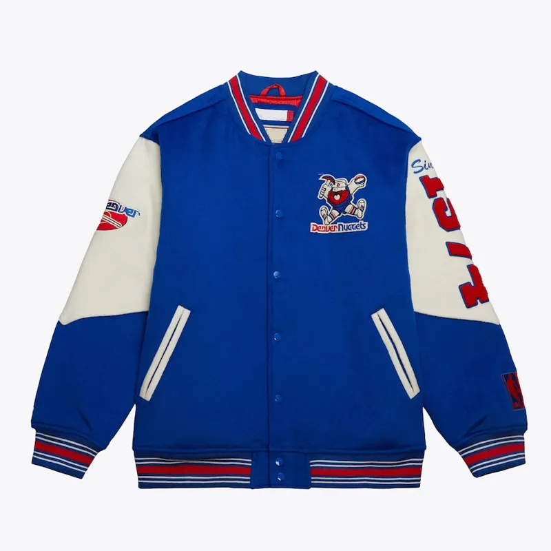 Denver Nuggets Team History Royal Vintage Logo Varsity Jacket Denver Nuggets Team History Royal Vintage Logo Varsity Jacket