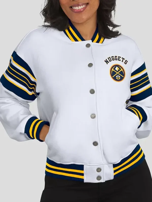 Erin Andrews Denver Nuggets White Fleece Jacket