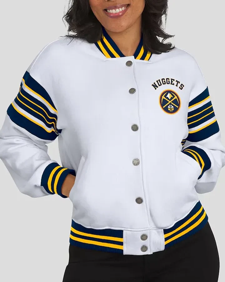 Erin Andrews Denver Nuggets White Fleece Jacket Erin Andrews Denver Nuggets White Fleece Jacket