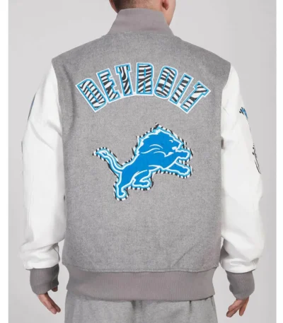 Detroit Lions Animal Patches Gray Varsity Jacket