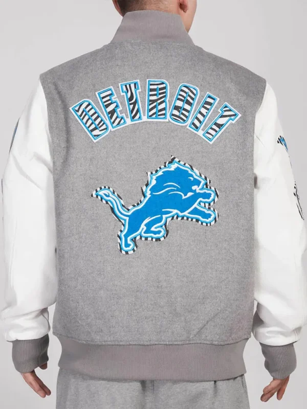 Detroit Lions Animal Patches Gray Varsity Jacket