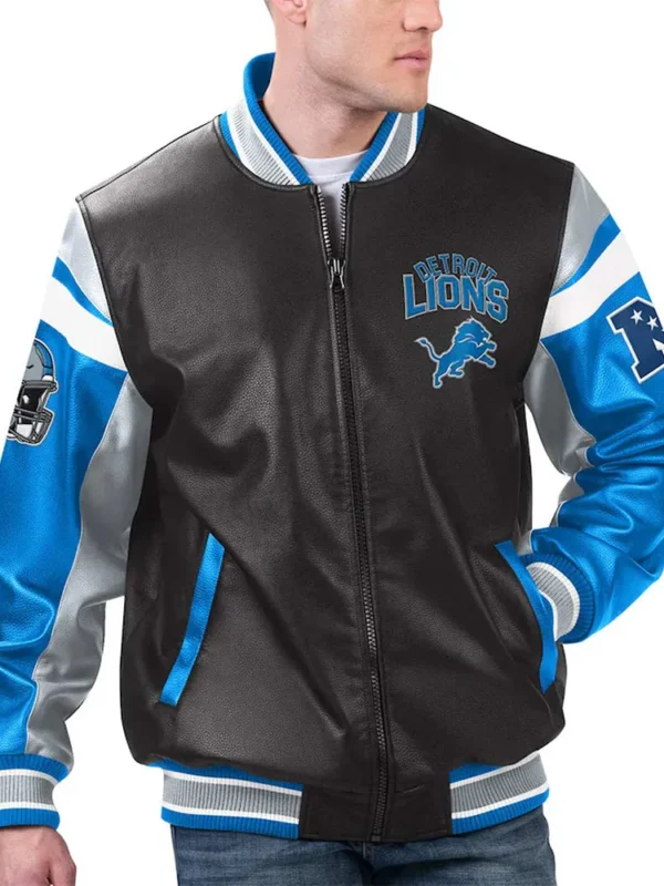 Detroit Lions Black Varsity Full-Zip Leather Jacket