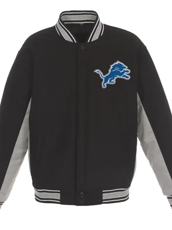 Detroit Lions Black and Gray Varsity Wool Jacket