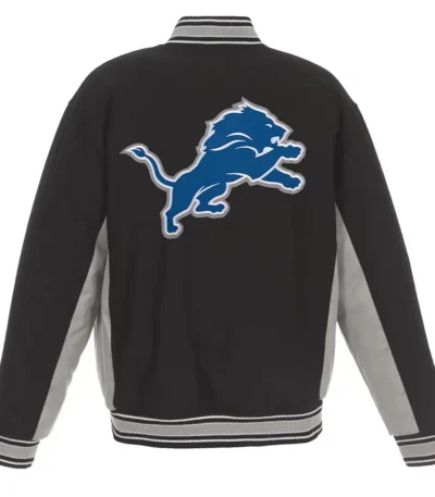 Detroit Lions Black and Gray Varsity Wool Jacket