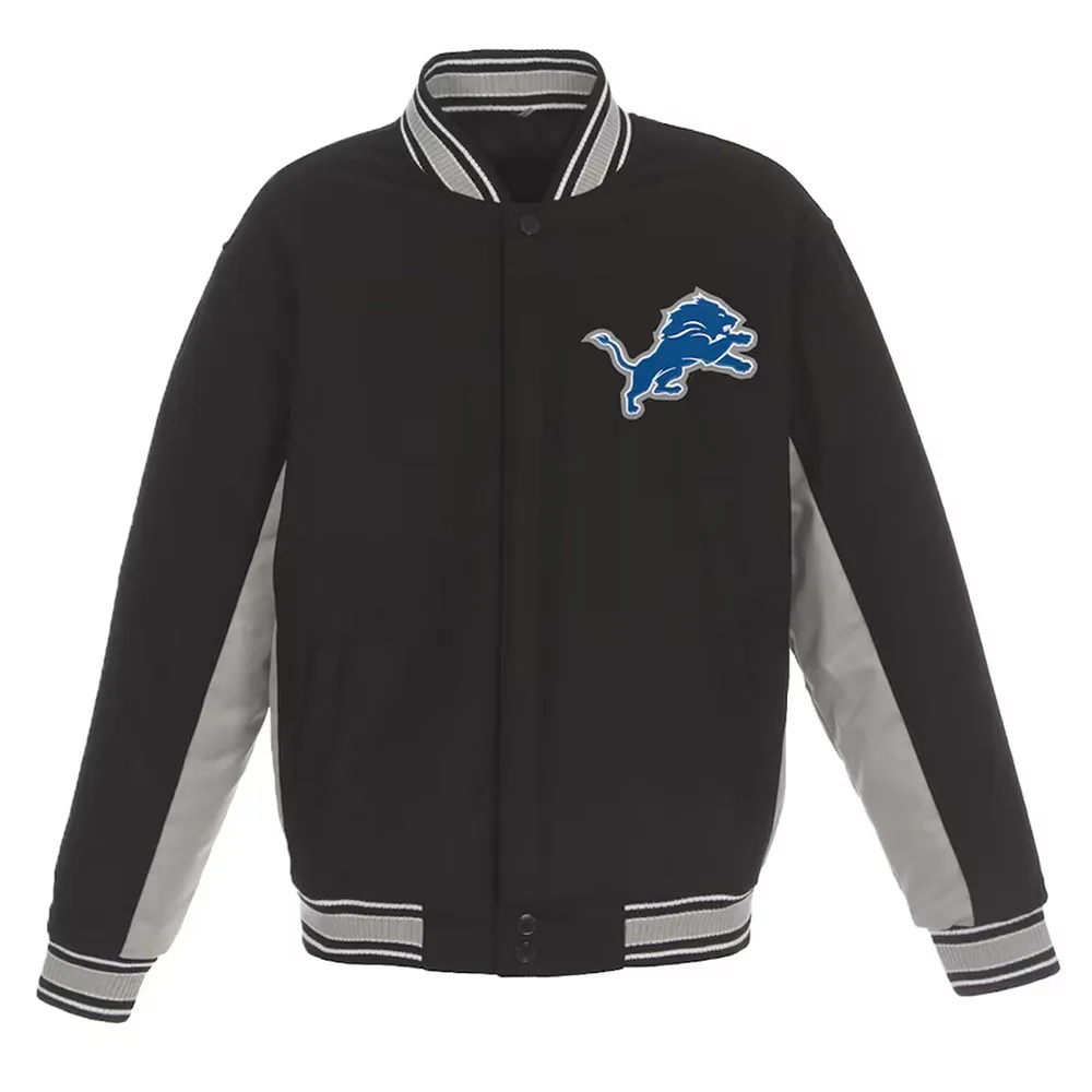Detroit Lions Black and Gray Varsity Wool Jacket Detroit Lions Black and Gray Varsity Wool Jacket