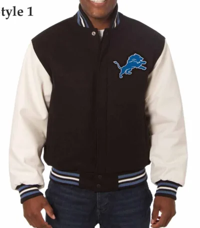 Detroit Lions Black and White Varsity Jacket