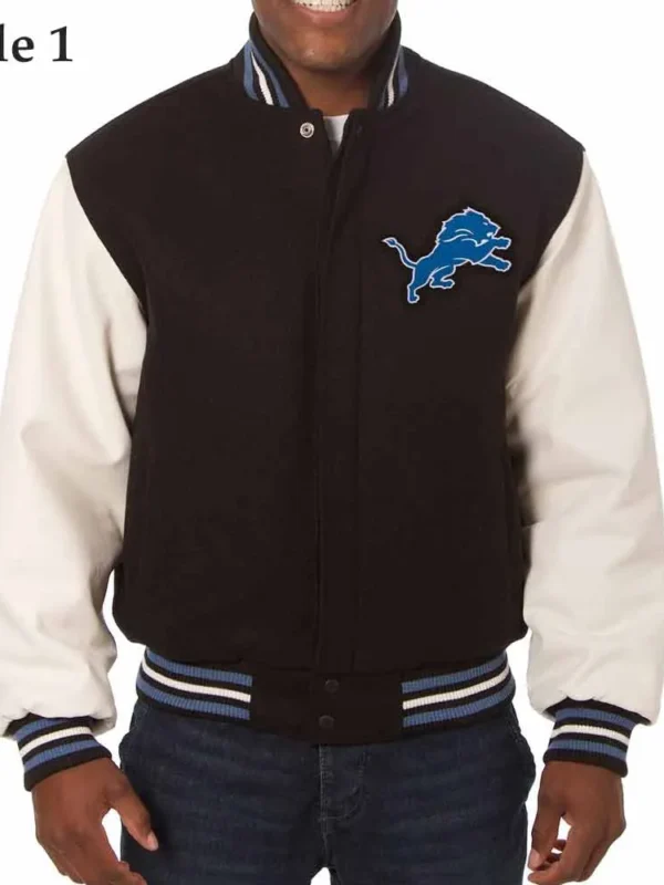 Detroit Lions Black and White Varsity Jacket