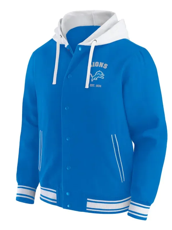 Detroit Lions Blue Cotton Hooded Jacket