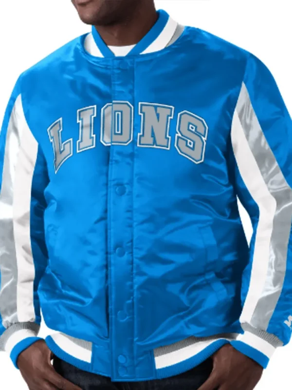 Detroit Lions Blue Stripe Satin Jacket