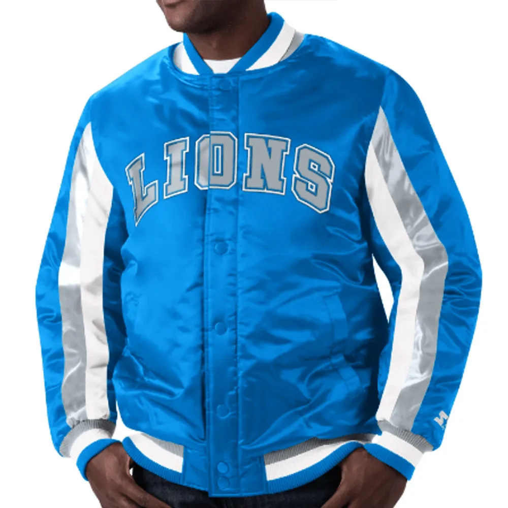 Detroit Lions Blue Stripe Satin Jacket Detroit Lions Blue Stripe Satin Jacket