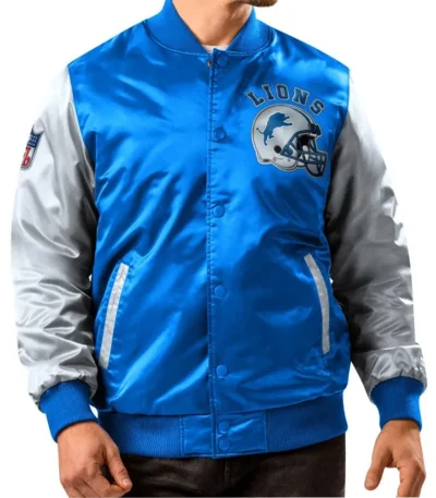 Detroit Lions Blue and Gray Varsity Satin Jacket