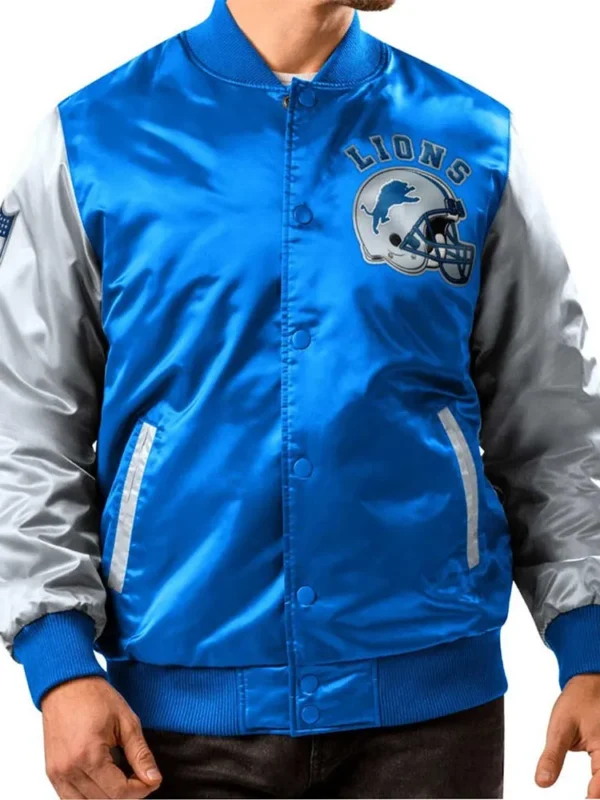 Detroit Lions Blue and Gray Varsity Satin Jacket