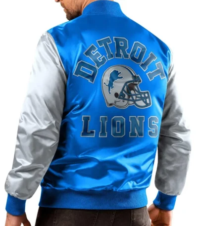 Detroit Lions Blue and Gray Varsity Satin Jacket