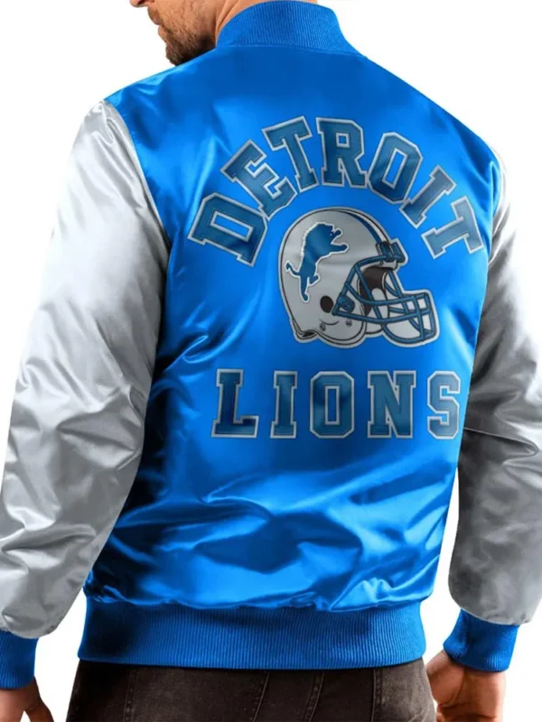 Detroit Lions Blue and Gray Varsity Satin Jacket