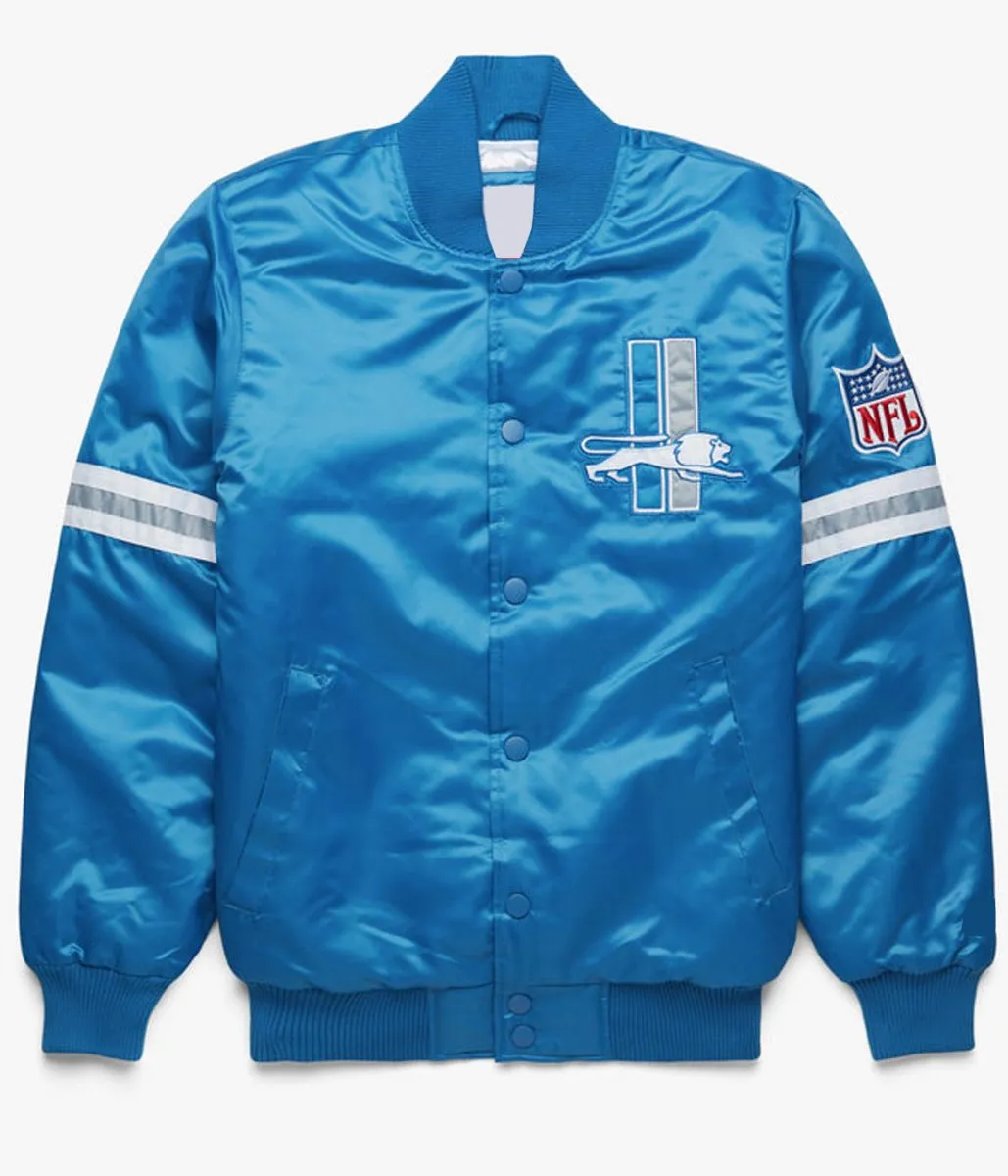 Detroit Lions Bomber Satin Light Blue Jacket Detroit Lions Bomber Satin Light Blue Jacket