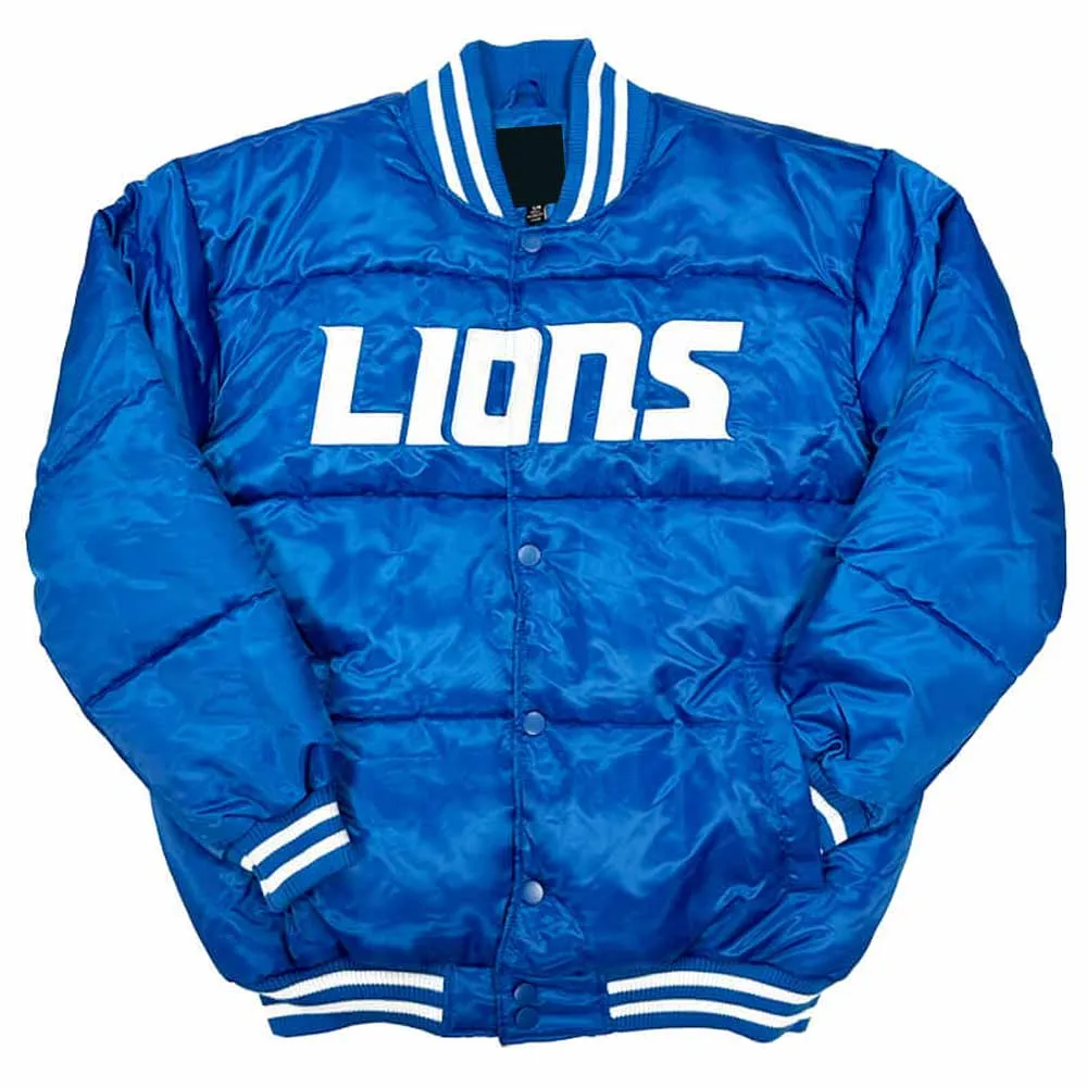 Detroit Lions Bubble Puffer Satin Jacket Detroit Lions Bubble Puffer Satin Jacket
