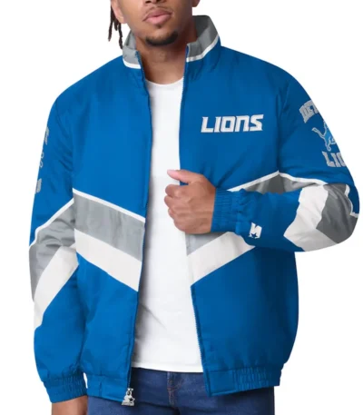 Detroit Lions Captain Royal Varsity Satin Jacket