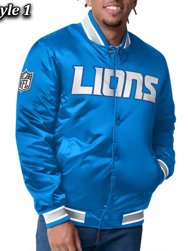 Detroit Lions Closer Blue-Silver Satin Jacket