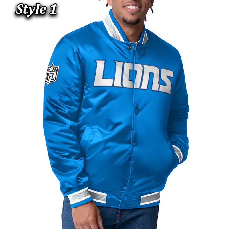 Detroit Lions Closer Blue-Silver Satin Jacket Detroit Lions Closer Blue-Silver Satin Jacket